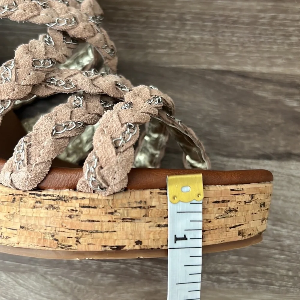 Matt Bernson Special Project Cork Wedges Sandals Suede/Chains 7.5M - Picture 13 of 16
